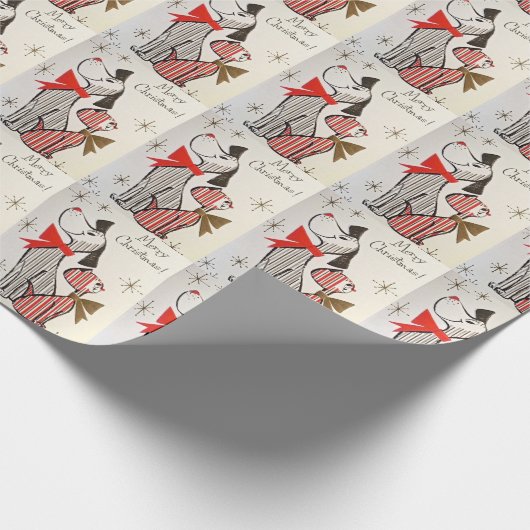 Klassieke Kerstkaart Hond & Kat  Rood & Zwart  Cadeaupapier (Hoek)