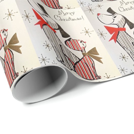 Klassieke Kerstkaart Hond & Kat  Rood & Zwart  Cadeaupapier (Rol Hoek)