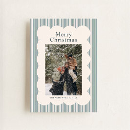 Klassieke kerstkaart met blauwe streep en foto