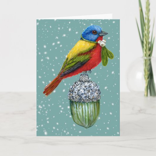 Klassieke kerstkaart met geschilderde vink kaart (Voorkant)