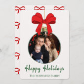 Klassieke Kerstkaart met Rode Strik Versiering en (Voorkant / Achterkant)