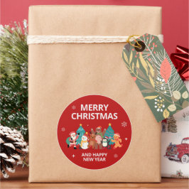 Klassieke Kerstkaart – Vrolijke Feestdagen Ronde Sticker