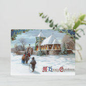 Klassieke kerstkaarten voor de kerk op een witte k feestdagenkaart (Staand voorkant)