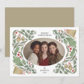 klassieke kerstklokken en gebladerte | vakantie feestdagenkaart (Voorkant / Achterkant)