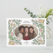 klassieke kerstklokken en gebladerte | vakantie feestdagenkaart (Staand voorkant)