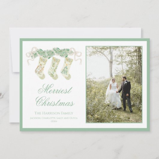 Klassieke kerstkousen Garland  Foto Feestdagenkaart (Voorkant)