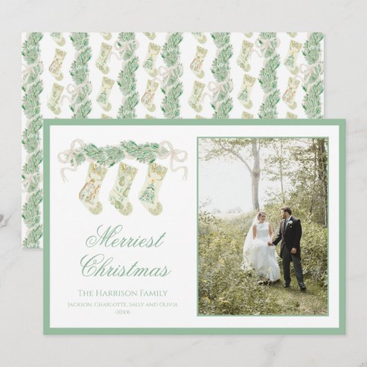 Klassieke kerstkousen Garland  Foto Feestdagenkaart (Voorkant / Achterkant)