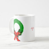 Klassieke Kerstkrans met Rode Strik Koffiemok (Voorkant links)