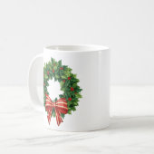 Klassieke Kerstkrans met Rode Strik Koffiemok (Voorkant links)