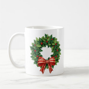 Klassieke Kerstkrans met Rode Strik Koffiemok