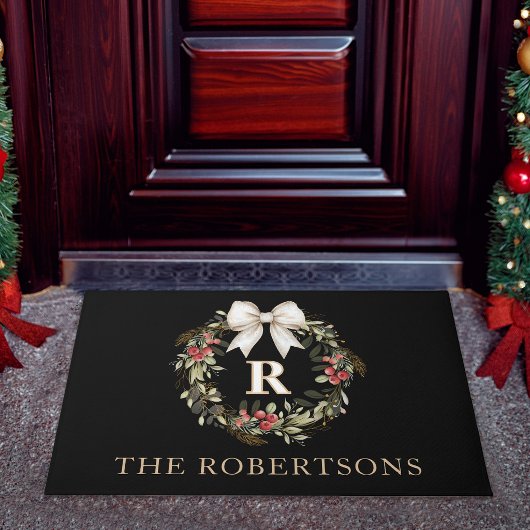 Klassieke Kerstkrans Monogram Naam Vakantie Deurmat