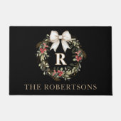Klassieke Kerstkrans Monogram Naam Vakantie Deurmat (Voorkant)