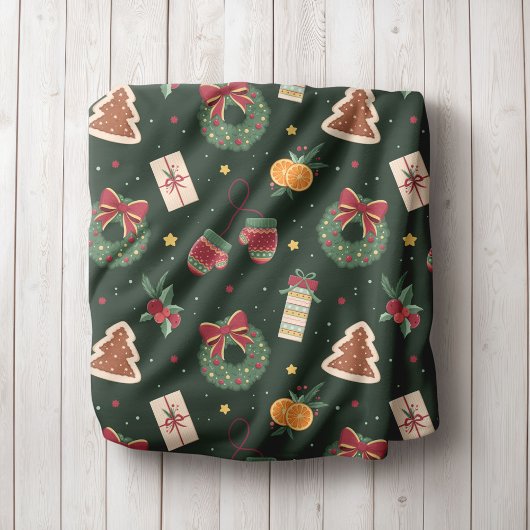 Klassieke Kerstkrans & Mutsen Fleece Deken