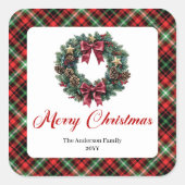 Klassieke Kerstkrans Rood Groen Patroon Sticker (Voorkant)