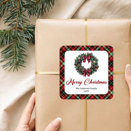Klassieke Kerstkrans Rood Groen Patroon Sticker