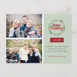 Klassieke Kerstkrans Twee Foto's Gepersonaliseerd Briefkaart