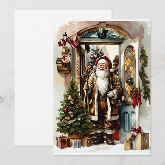 Klassieke Kerstman aan de deur  Feestdagenkaart (Voorkant / Achterkant)