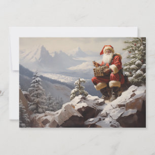 Klassieke Kerstman Besneeuwde Berg Vrolijke Kerst Feestdagenkaart