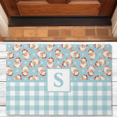 Klassieke Kerstman Blauwe Gingham Geborduurde Kers Deurmat