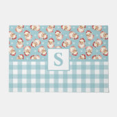 Klassieke Kerstman Blauwe Gingham Geborduurde Kers Deurmat (Voorkant)