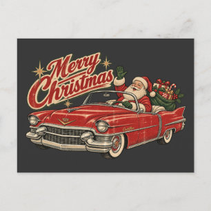 Klassieke Kerstman Cadillac Prettig Kerstfeest Ret Briefkaart