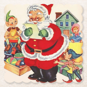Klassieke Kerstman controleert zijn lijst Set van Kartonnen Onderzetters