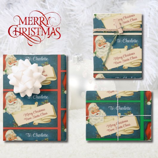 Klassieke Kerstman Custom Kindernaam Van Kerstman Inpakpapier Vel