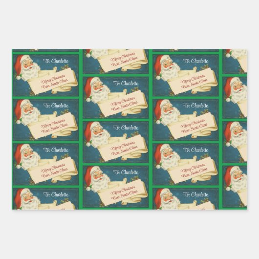 Klassieke Kerstman Custom Kindernaam Van Kerstman Inpakpapier Vel (Voorkant 3)