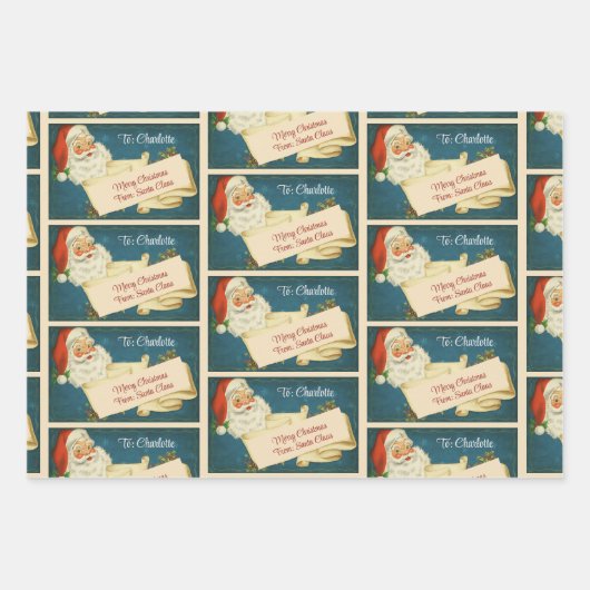 Klassieke Kerstman Custom Kindernaam Van Kerstman Inpakpapier Vel (Voorkant 2)