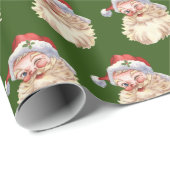 Klassieke  kerstman die in groene BG wint Cadeaupapier (Rol Hoek)