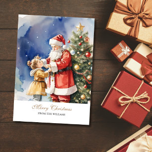 Klassieke Kerstman & Een Meisje Gepersonaliseerd Feestdagenkaart