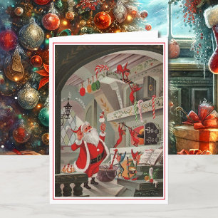 Klassieke Kerstman & Elfen Maken Koekjes & Snoepgo Feestdagen Kaart