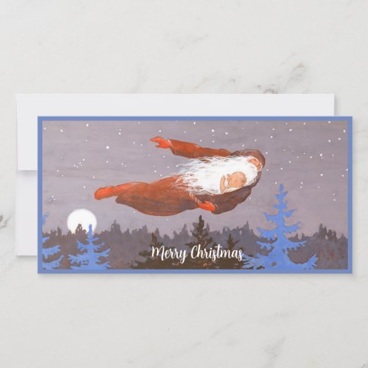 Klassieke Kerstman en baby vliegen met Kerstmis Feestdagenkaart (Voorkant)