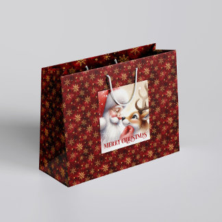 Klassieke Kerstman en Rudolph Cartoon Kerstcadeau Groot Cadeauzakje