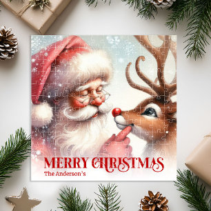 Klassieke Kerstman en Rudolph op maat gemaakte kin Legpuzzel
