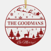 Klassieke Kerstman en Sleigh Gepersonaliseerde Ker Keramisch Ornament (Voorkant)