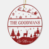 Klassieke Kerstman en Sleigh Gepersonaliseerde Ker Keramisch Ornament (Links)