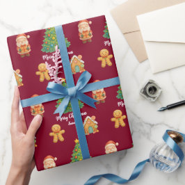 Klassieke Kerstman Gemberkoek Bourgondiërood Kerst Cadeaupapier