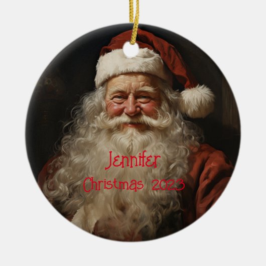 Klassieke Kerstman Gepersonaliseerde Kerstmis Orna Keramisch Ornament (Voorkant)