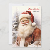 Klassieke Kerstman glimlachend in het besneeuwde b Feestdagenkaart (Voorkant)