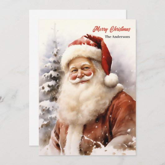 Klassieke Kerstman glimlachend in het besneeuwde b Feestdagenkaart (Voorkant / Achterkant)