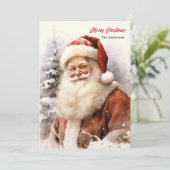 Klassieke Kerstman glimlachend in het besneeuwde b Feestdagenkaart (Staand voorkant)