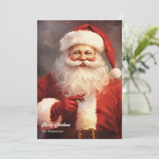 Klassieke  Kerstman glimlachend rood pet Feestdagenkaart (Staand voorkant)