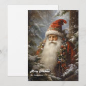 Klassieke Kerstman in besneeuwd bos hulstbes Feestdagenkaart (Voorkant / Achterkant)