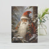 Klassieke Kerstman in besneeuwd bos hulstbes Feestdagenkaart (Staand voorkant)
