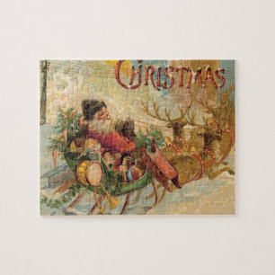Klassieke Kerstman in zijn rendierslee Legpuzzel