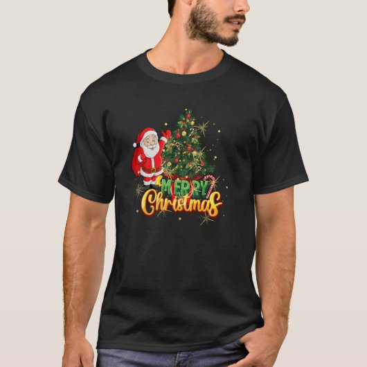 Klassieke Kerstman & Kerstboom Feestelijke vakanti T-shirt (Voorkant)