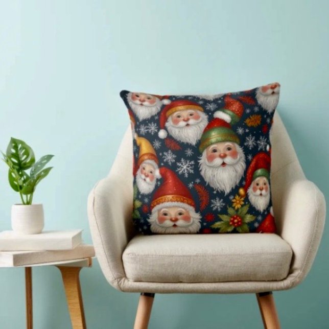 Klassieke Kerstman Kerstcollectie Kussen (Throw Pillow 100% polyester heavyweight stretch material. Hidden zipper Made in the USA.
)