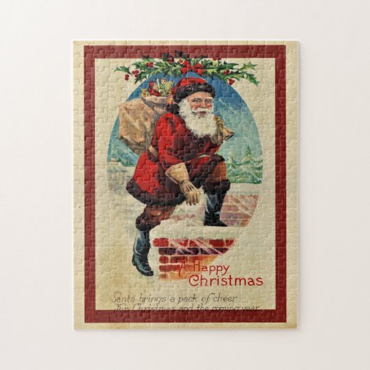 Klassieke Kerstman klimt in schoorsteen leuk Legpuzzel (Verticaal)