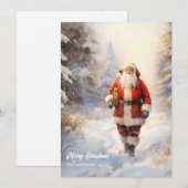 Klassieke Kerstman komt in besneeuwd bos Feestdagenkaart (Voorkant / Achterkant)
